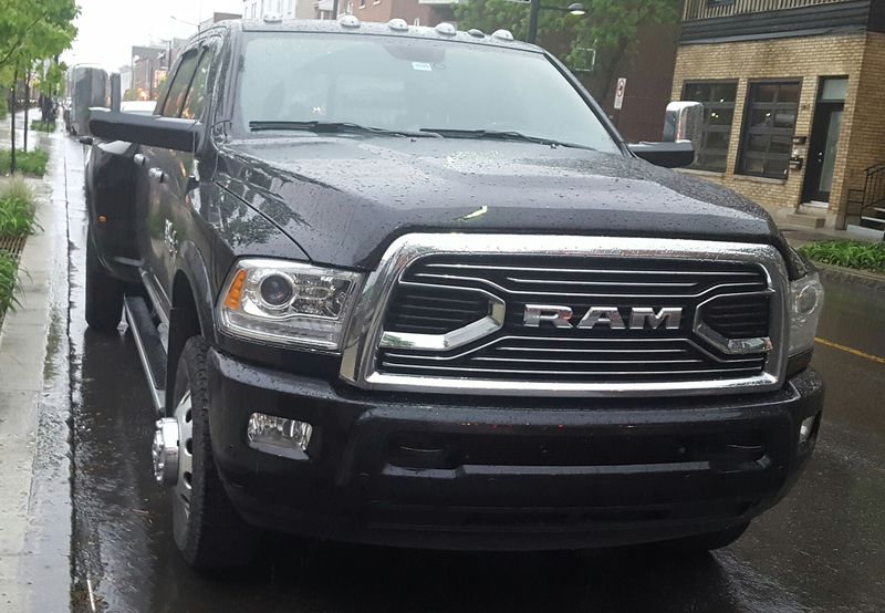 Black Ram 3500 Limited crew cab with the Cummins diesel, front view
